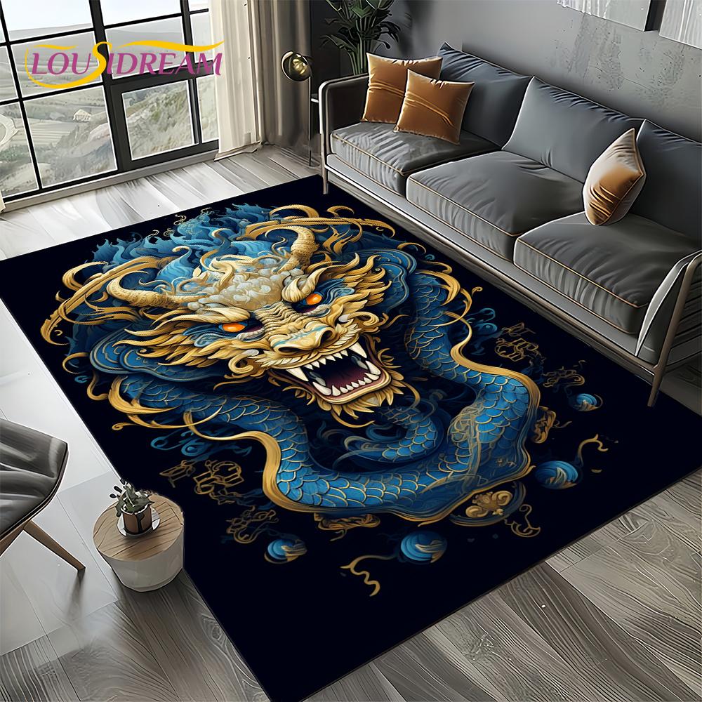 Chinese Style Dreamy Dragon Cartoon Carpet Rug for Living Room Bedroom Home Sofa Decoration,Kid Area Rug Non-slip Floor Mat