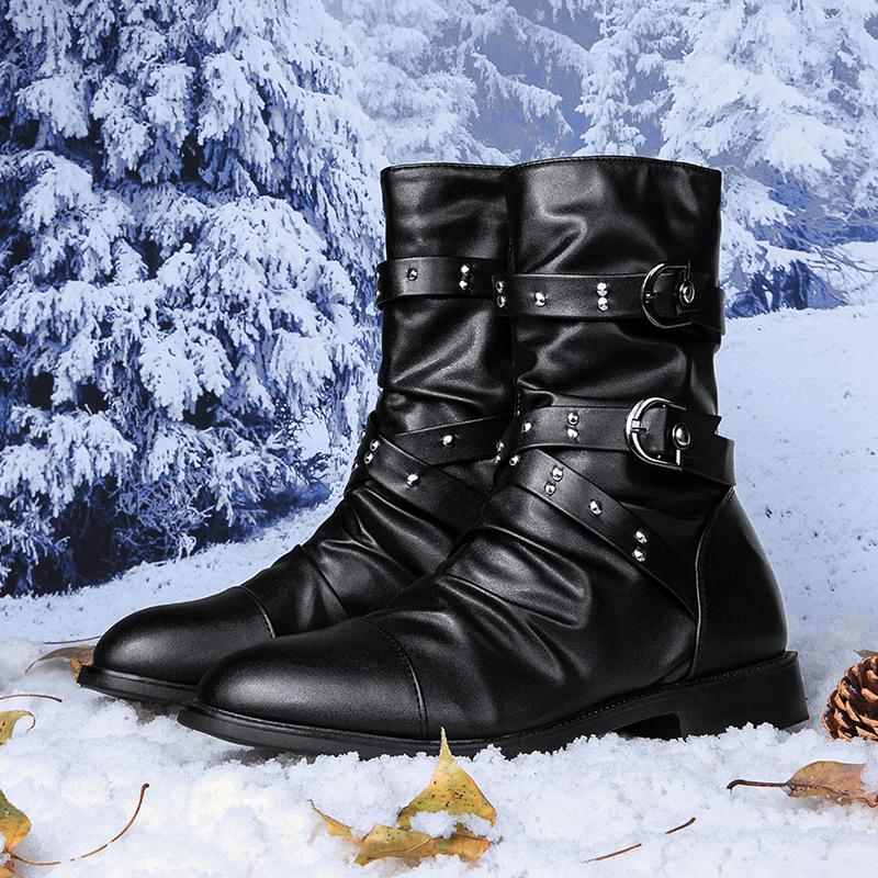 Men's Motorcycle Boot Long Tube High Top Boots Fashionable and Versatile Motorcycle Boots Super Cool Men's Boots Lace Up Style