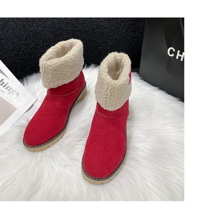 Large Size Snow Boots Women's Cotton Boots Women's Thickened Thick Heel Thick-soled Lamb Wool Cotton Boots Two Women's Boots
