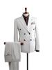 Apricot White Striped Double-Breasted Slim-Fit Suit Set for Casual, Groom, or Formal Business Attire.