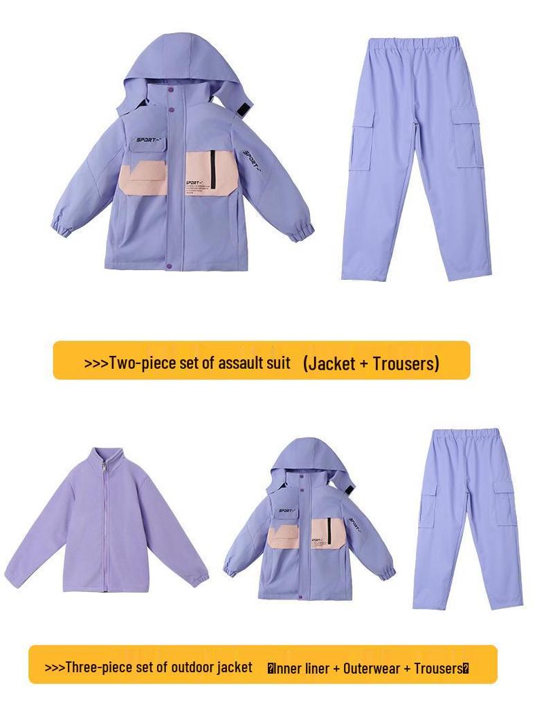 Kids' Thickened Ski Suit Set: Warm DuPont, Three-Proof Mountaineering Jacket for Boys & Girls, Primary School Students, Three-Piece.