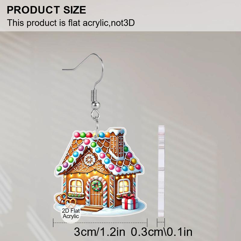 2D Flat 2pairs Christmas Candy House Acrylic Dangle Earrings, Perfect Gift for Women, Christmas Party Jewelry