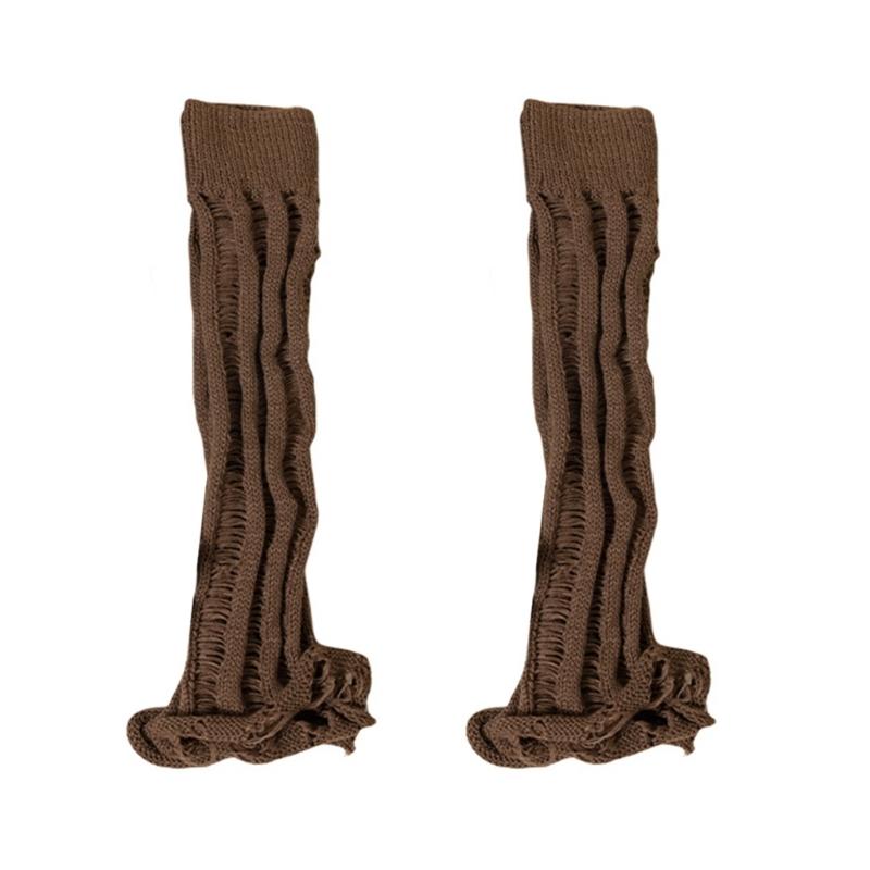 Women s Hollowed Out Knit Leg warmers Gothic Punk Accessories Ripped Hole Harajuku Boot Covers Leggings Gaiters Socks кофейный