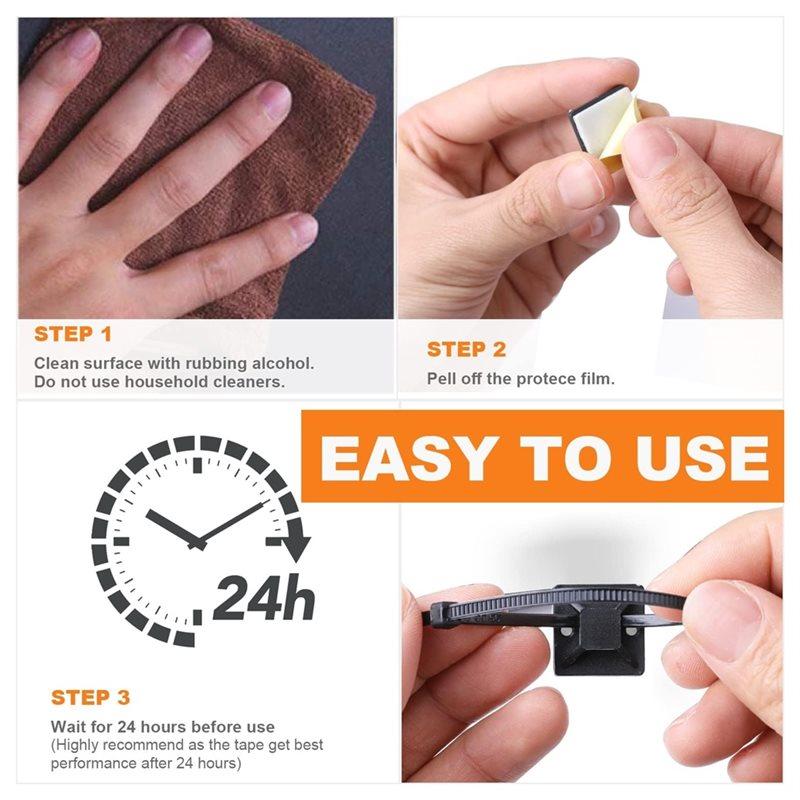 A84E-Wire Holder Zip Tie Adhesive Mounts Self-Adhesive Cable Base Holders Multi-Purpose Tie,Wire Clips With Cable Tie