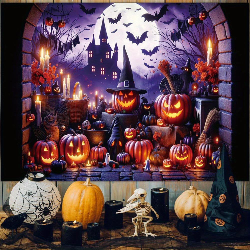 Photo Halloween photography background pumpkin lanterns bat castle background gloomy interior decoration banners