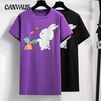 Summer Women's T-shirt Plus Size Round Neck Medium Long Short Sleeve Top