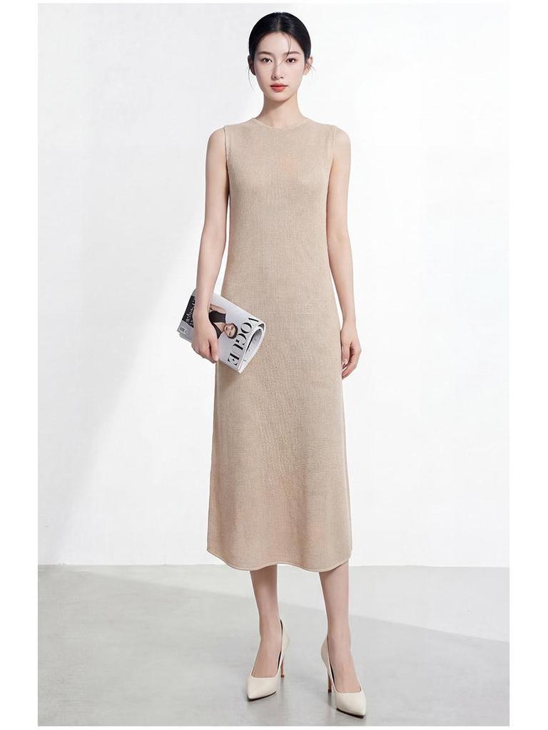 Women's Miyakeme Series Corn Grain Pleated Long Dress – High-Grade Texture
