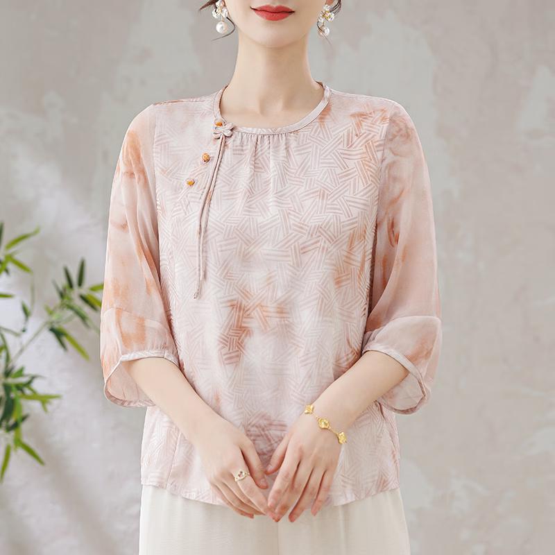 New Chinese Style Printed Blouse 2XL