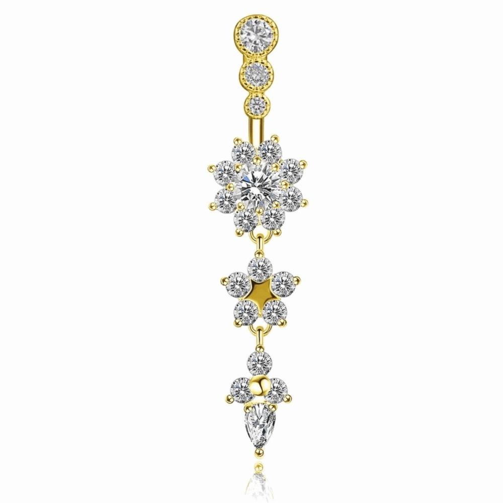 Long Dangled Zircon Belly Button Ring Pink Body Jewelry Stainless Steel Navel Piercing  Women