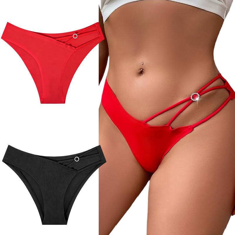 1PC Triangle Panties Breathable Underwear Mature-Fitting Hand Washable Exquisite Thin-strapped Design Daily Wear Black/Red