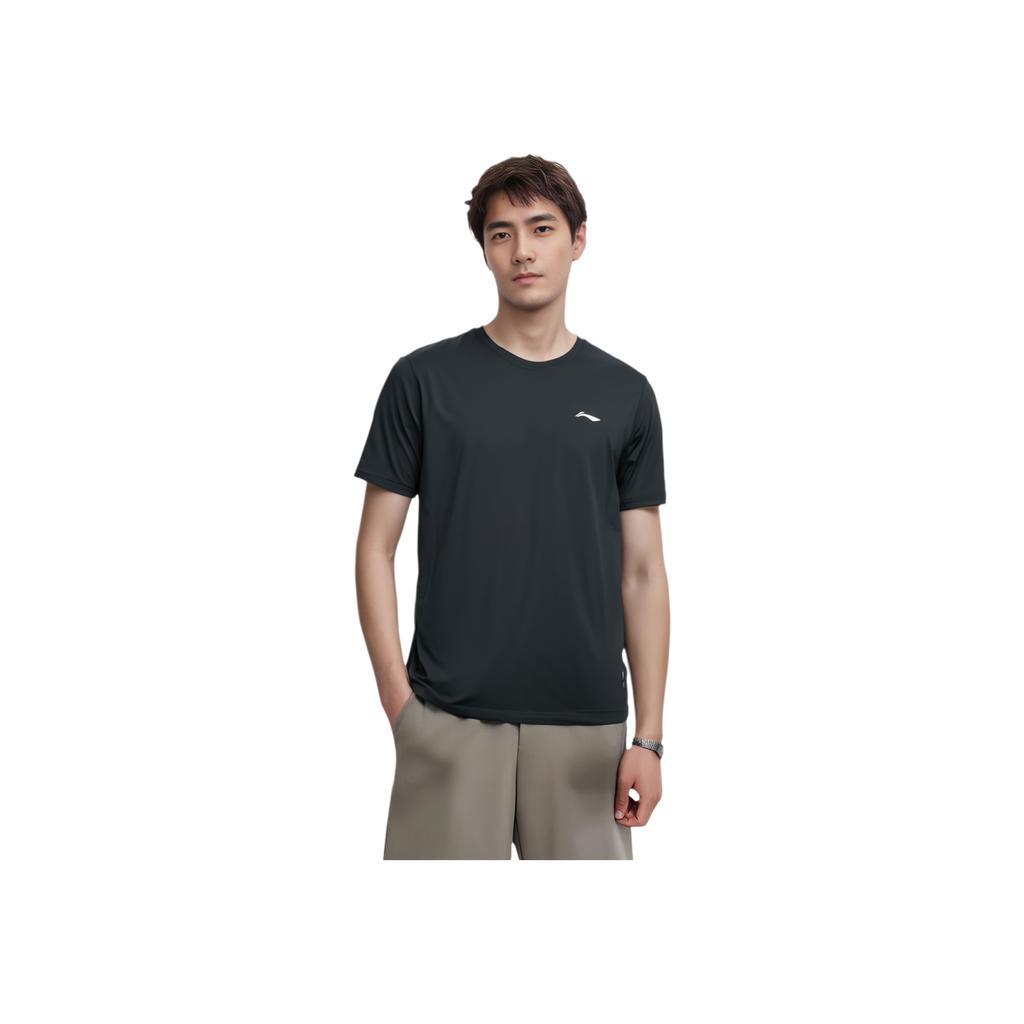 Li-Ning Quick-Dry Breathable Knitted Round Neck Short Sleeve T-Shirt Men Tops Black AHSR591-2