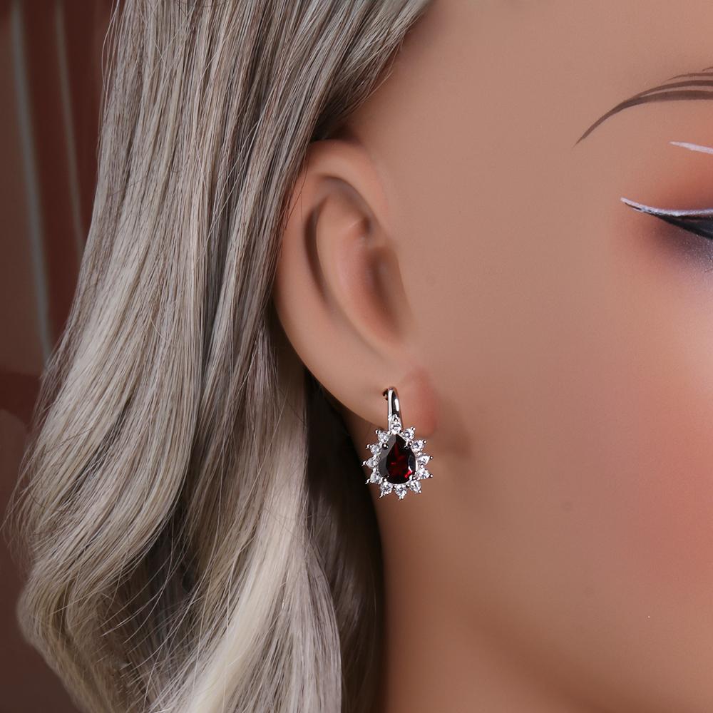 Simple Pear Shape Earrings 925 Sterling Silver Natural Red Garnet 3.3ct Gesmtones Fine Jewelry for Women Daily Wear Gift