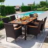 Furniture, Patio Conversation Set with Acacia Wood Table Top, Outdoor, Cushion and Rattan