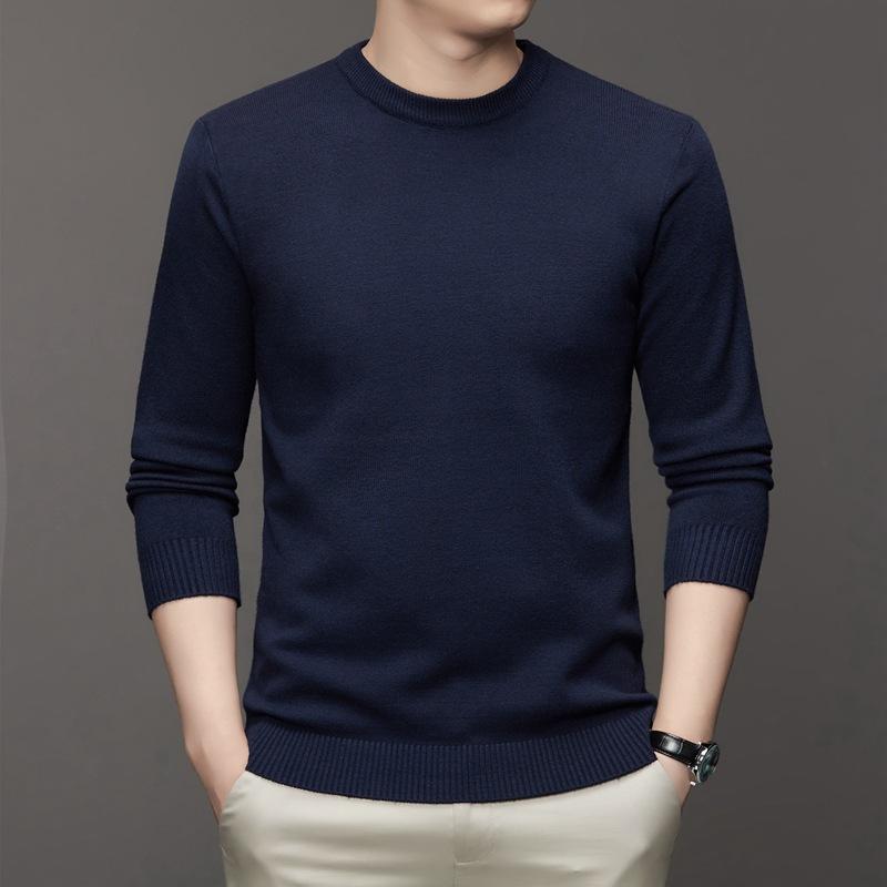 Men's Round Neck Long Sleeved Solid Color Sweater Autumn and Winter Soft Warm and Comfortable Top