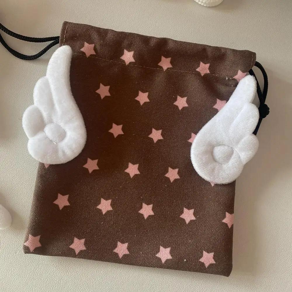 HOT Canvas Angel Wings Stars Makeup Bag INS Drawstring Storage Bag Portable Bundle Pocket Dustproof Storage Bag Organizer Bag