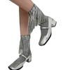 Womens Harajuku Sequins Tassels Decorative Trim Calf Sock 90s Solid Rib Middle Tube Sock Nightclub Party Stockings