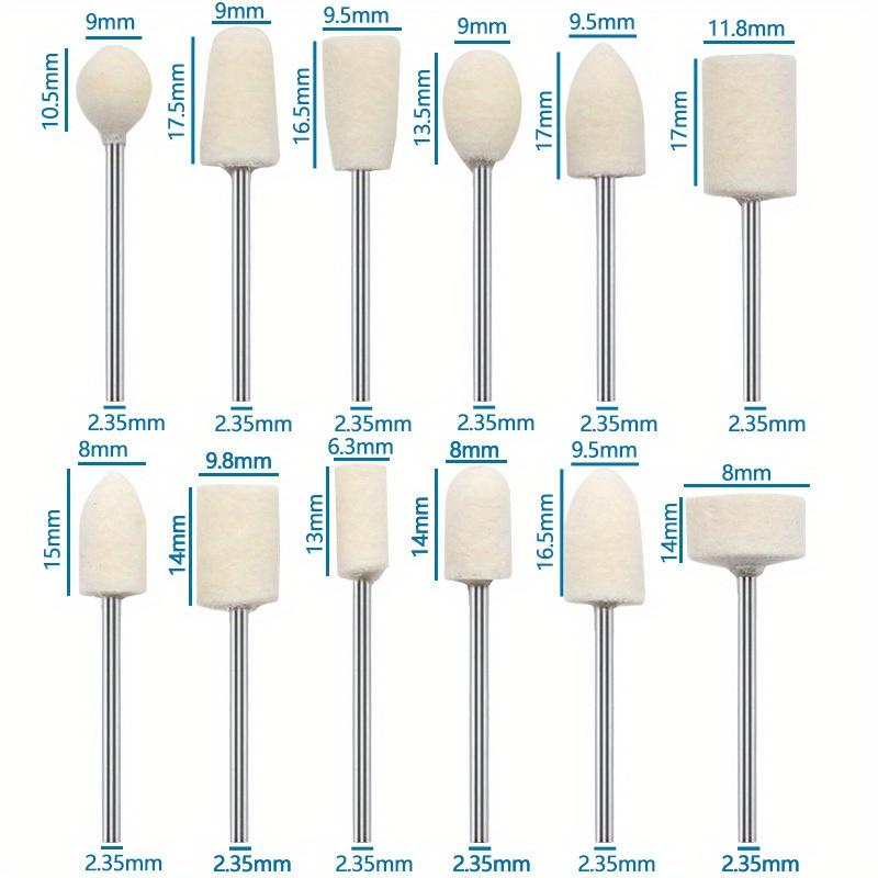 12 Stück Wollfilz Montage Polierscheibe Außendurchmesser 8-11.8mm Bohrer Schleifen Rotationswerkzeug Schleifkopf 2.35mm Schaft