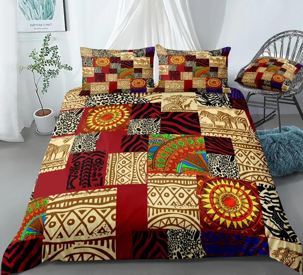 Afrikanisches Ethno-Bettwäsche-Set Orange Böhmischer Stil Bettbezug King Queen Vintage Frau Polyester Bettdeckenbezug für Teenager Erwachsene