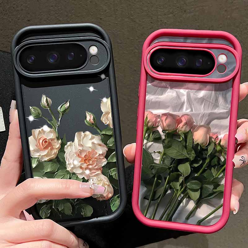 Oil Painting Rose Flowers Pattern Phone Case For Google Pixel 8 7 Pro 8A 9 Pro XL Candy Color Soft TPU Silicone Shockproof Cover For Pixel 9 8 7 Pro