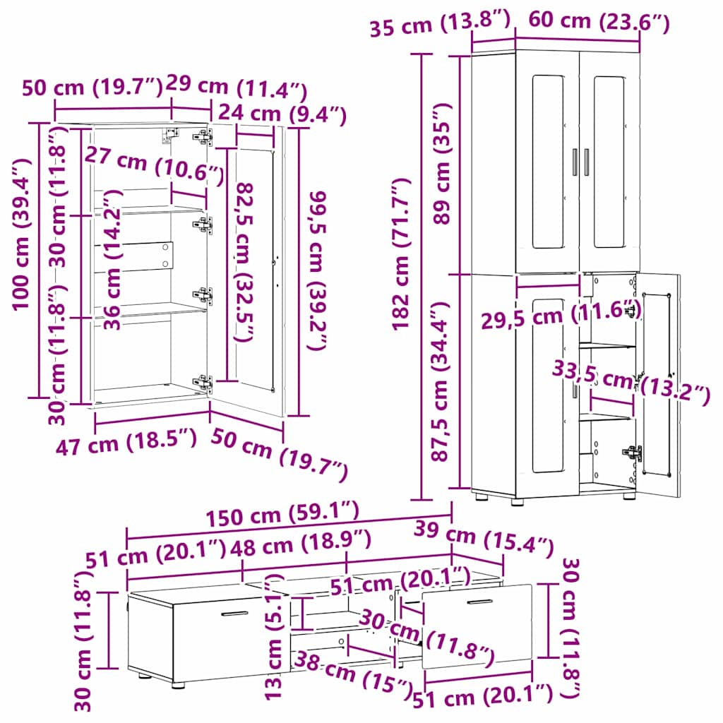 TV Cabinet Set with Shelf FLORIN 3 pcs Sonoma Oak Particleboard