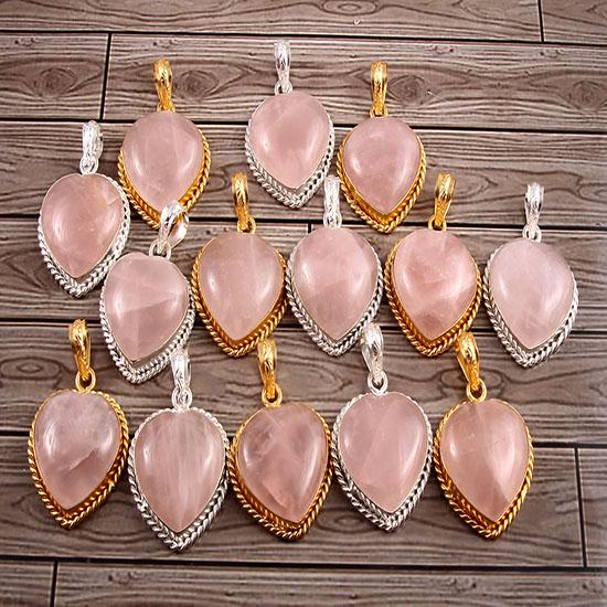 Natural Gemstone Pink Pendant, Rose Quartz Heart Crystal Pendant,Natural Gemstone, Healing Jewellery Silver Pendant Boho Style, Heart Charm
