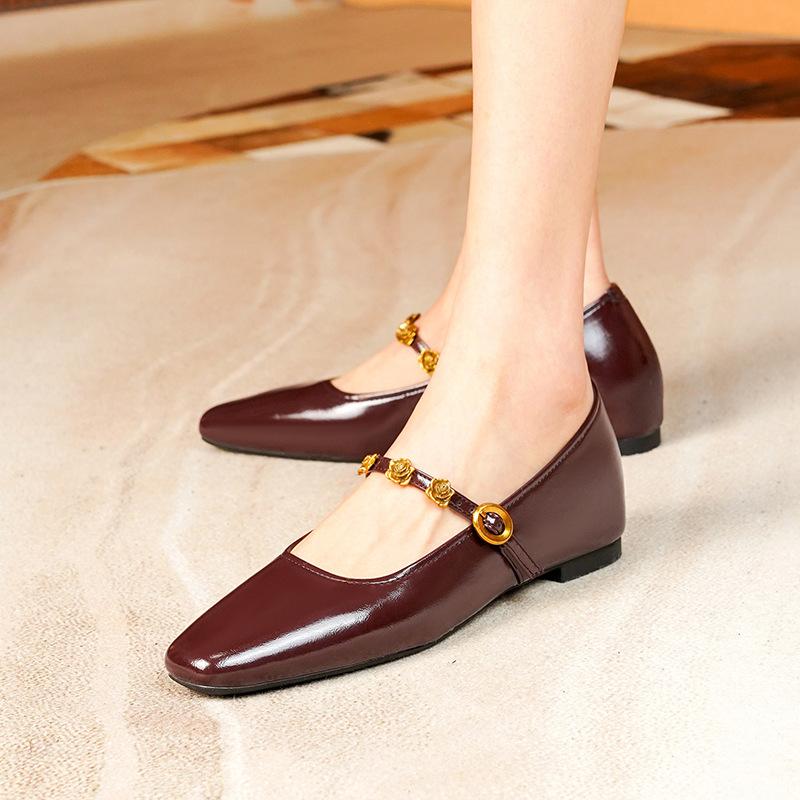 Shallow Single Shoes Women's Summer One-word Buckle Inner Height Increase Women's Shoes 2025 Spring and Autumn New Comfortable Flat Mary Jane Shoes