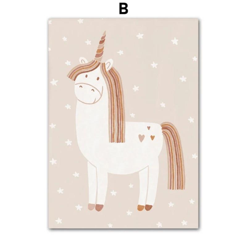 Boho Cartoon Girls Horse Rainbow Heart Wall Art Nordic Posters Pictures For Kids Room Home Decor Nursery Canvas Prints Painting
