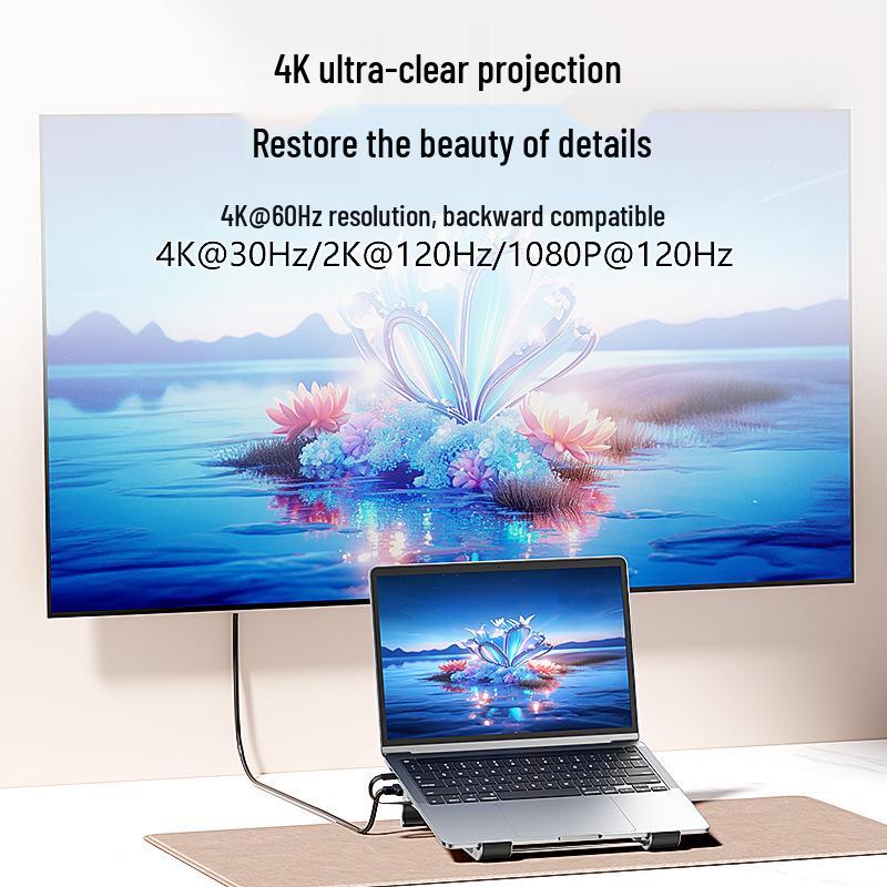 Aluminum Alloy Laptop Docking Station Stand with Heat Dissipation - 7-in-1 Computer Holder.