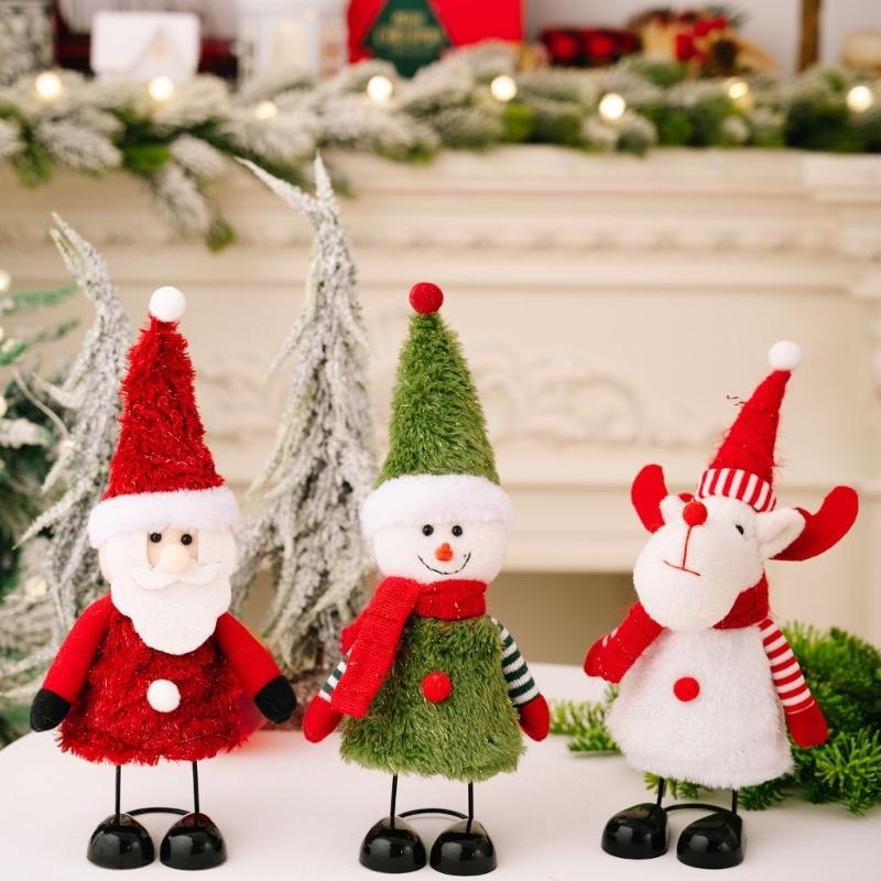 Weihnachtsthema Hüpfende Federbasis Schneemann Weihnachtsmann Ornament Für Feiertagstischplatte Regal Dekoration Set