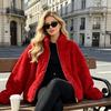 British casual coat lamb wool stand-up collar fur integrated short coat women's autumn and winter hem drawstring thin top