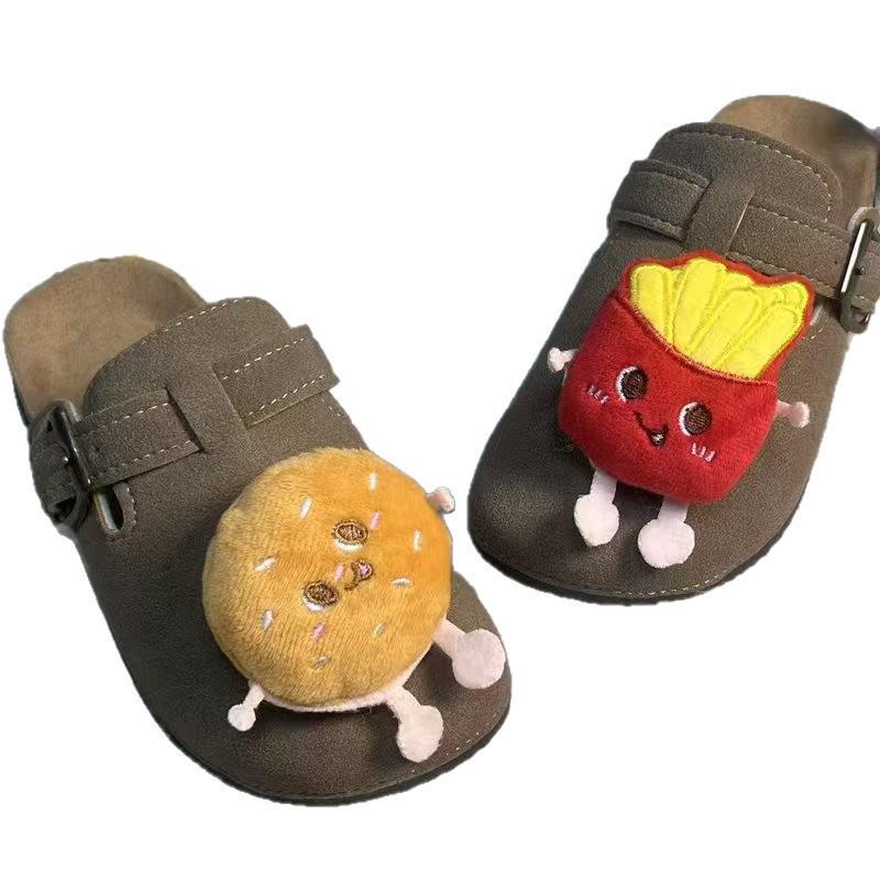 2025 Children's Birkenstock Outdoor Slippers - Cute Hamburger and Fries Design, Versatile, Flat and Thick Sole, for Spring and Autumn Wear.