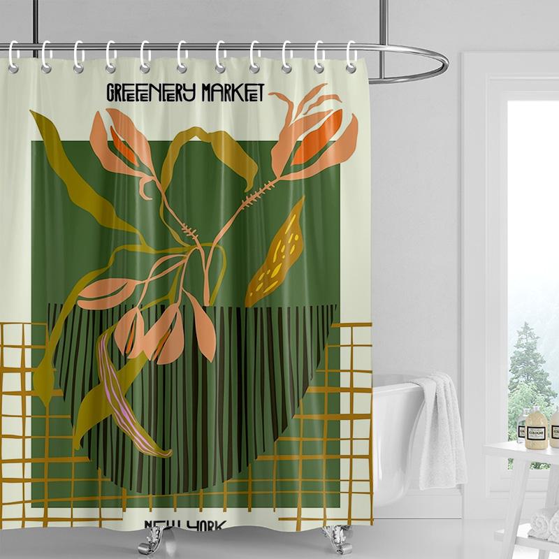 Abstract Plant Art Shower Curtain Morandi Color Rainforest Illustration Bathroom Shower Room Partition Curtain Decoration