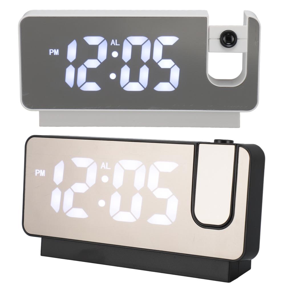 Projection Alarm Clock USB Rechargeable White Light Snooze Function Adjustable Brightness LED Mirror
