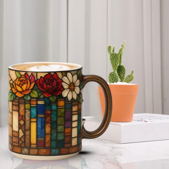 Buchstapel Kaffeetasse Harz Neuheit Bemalte Tasse für Buchliebhaber Einzigartiges literarisches Geschenk für Leser Schriftsteller Bibliothekare