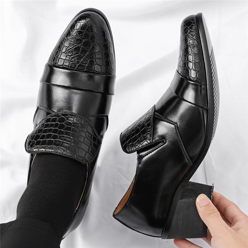 

New Brand Designer Gentleman Pointed Patchwork Style Forma Dress Shoes For Men Monk Strap Wedding Loafers Zapatos Hombre 38 чорний