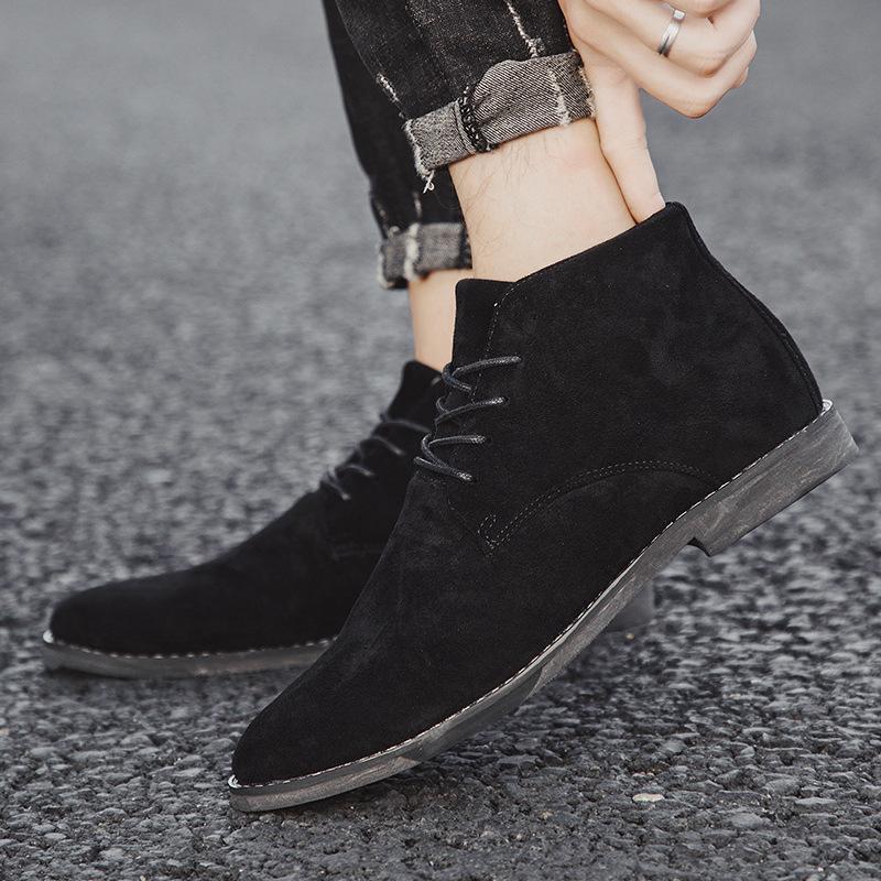 Fashion Men's 2025 Autumn Winter Suede Leather Boots British Style High Top Comfortable Durable Mid Calf Ankle Boots Pointed Toe Wide