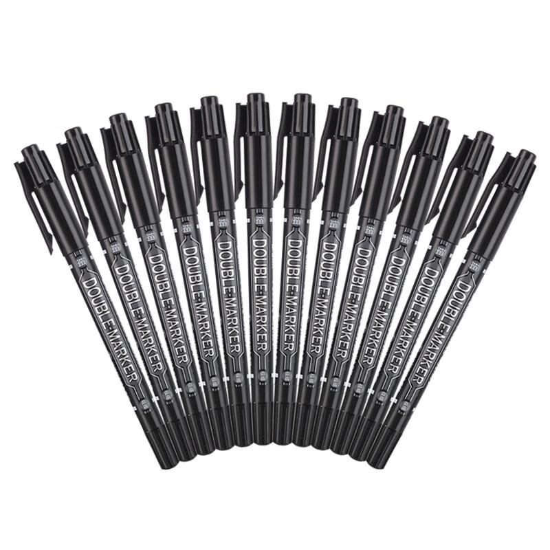 M&G Black Double-Ended Fine Marker Pen, 12-Pack