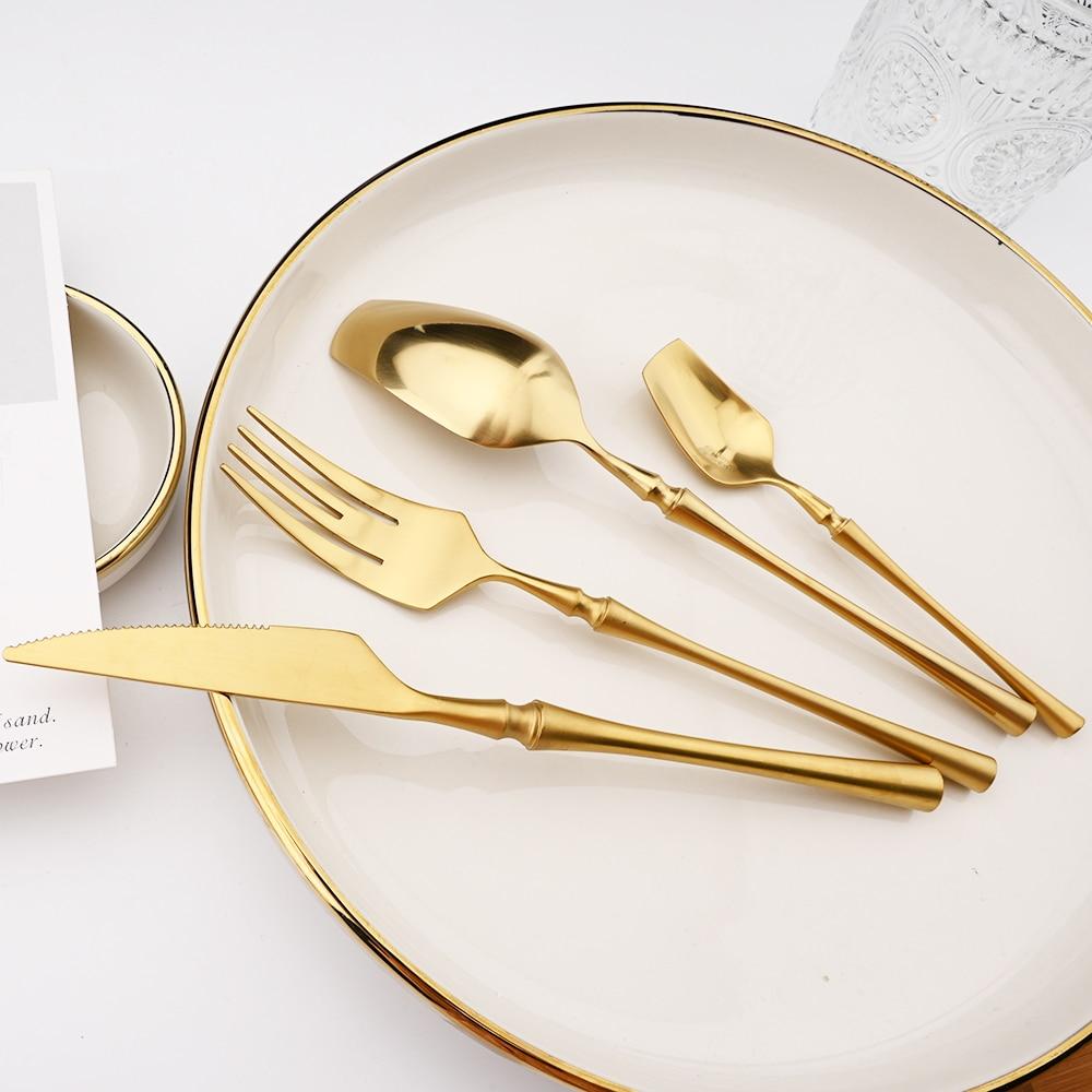 6Set/24Pcs Cutlery Set 18/10 Stainless Steel Set Luxury Dinnerware Gold Forks Western Spoons Knives Steel Cutlery Set Flatware