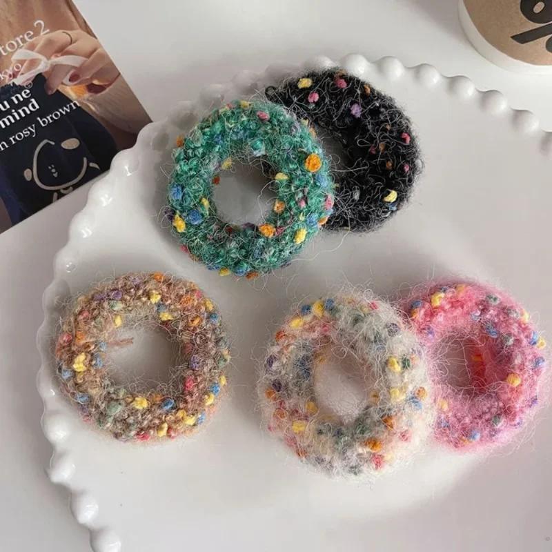 1PCS New Colored Dot Plush Hair Loop High Elastic Thick Ponytail Holder Vintage No Harm Hair Scrunchie Women Girl Hair Accessory