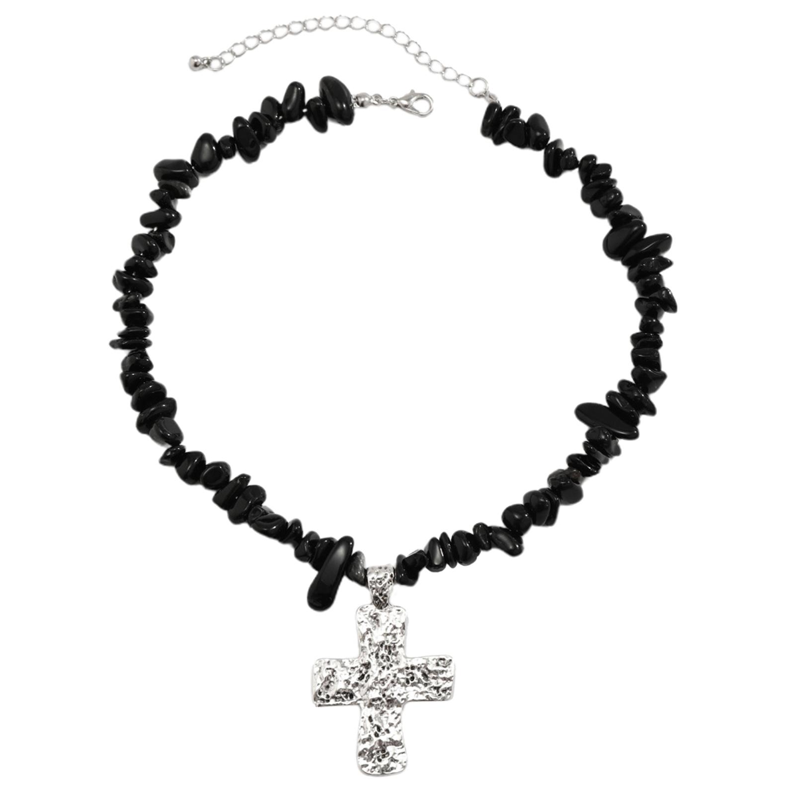 Cross Pendant Clavicle Chain Unique Jewelry Natural Stone Necklace Jewelry Gift чёрный