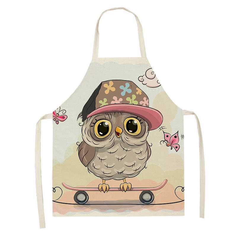 Cartoon Owl Printed Kitchen Apron Antifouling Waterproof Sleeveless Home Cleaning Tools Restaurant Chef Bib Cooking Accessories