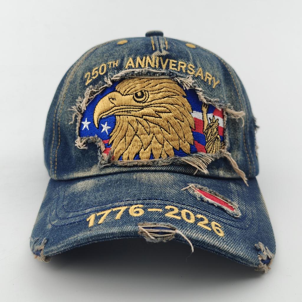 Anniversary USA Flag Distressed Baseball Cap, Vintage Washed Ripped Patriotic Dad Hat for Men Women, Retro American Flag Trucker Hat for 4th of July