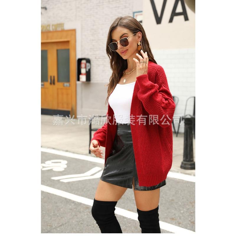 Women S V Neck Knitted Cardigan Long Sleeve Solid Color Loose Fit Sweater