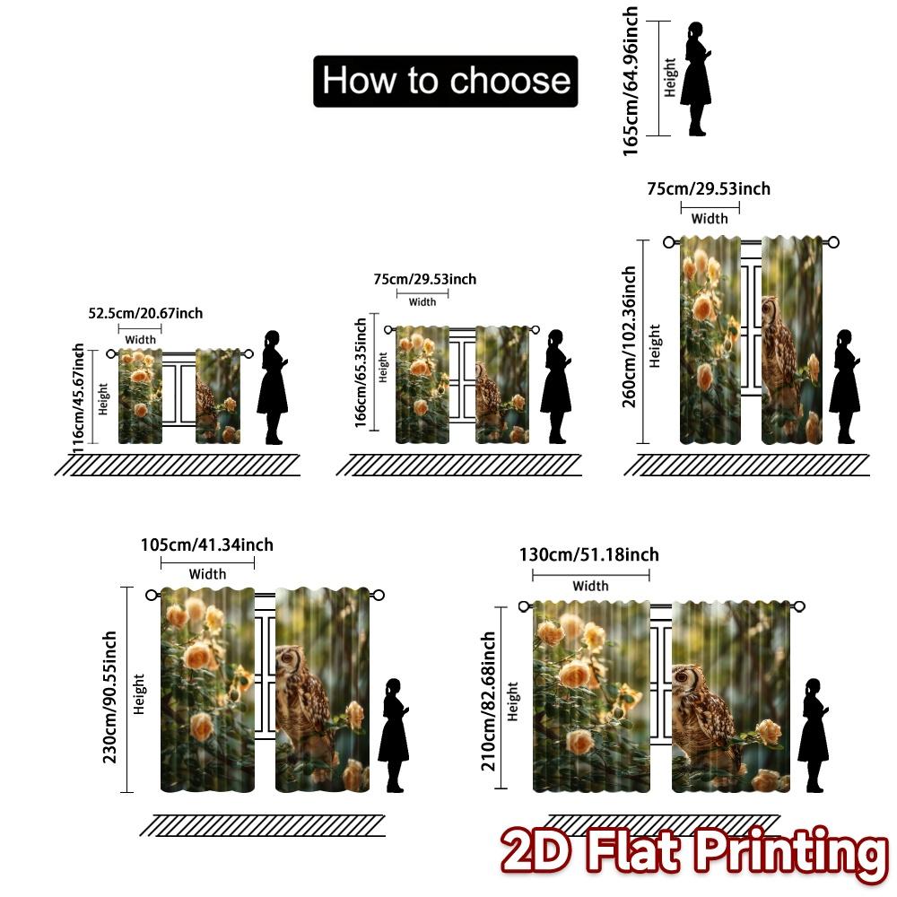 2pcs   2D FLAT PRINTING Curtains (Without Rod) Blossom Owl Modern Curtains Roller Blinds Semi-Sheer Curtains Decorations Inside