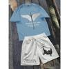 2026 Summer New Unisex Short-Sleeved Shorts Set with 3D Wings Pattern Print for Street Casual Fashion Comfortable and Soft