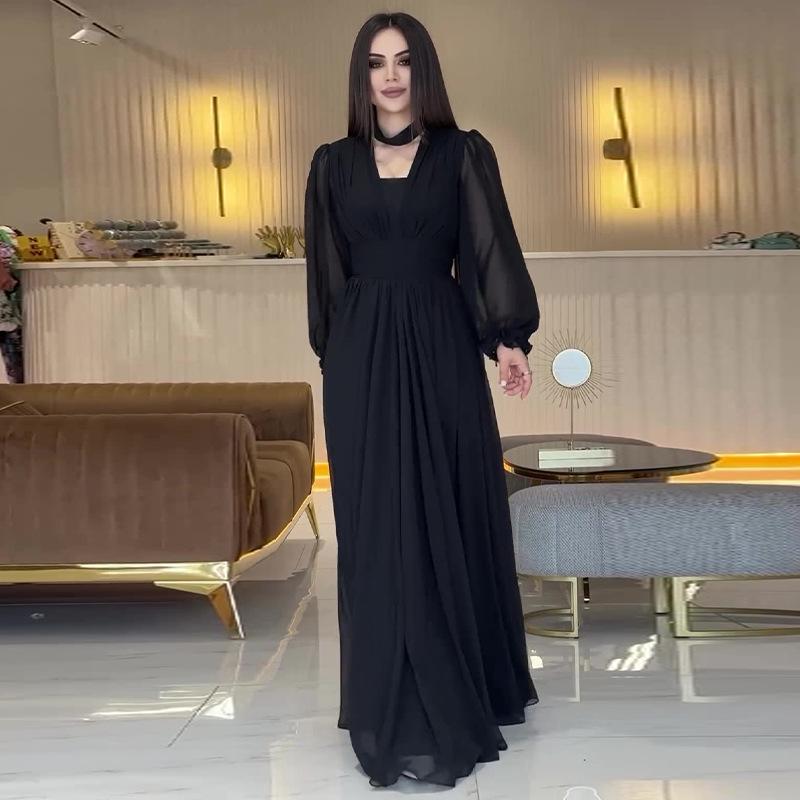 Autumn 2024 European & American Fashion Mesh Puff Sleeve Slimming Dress