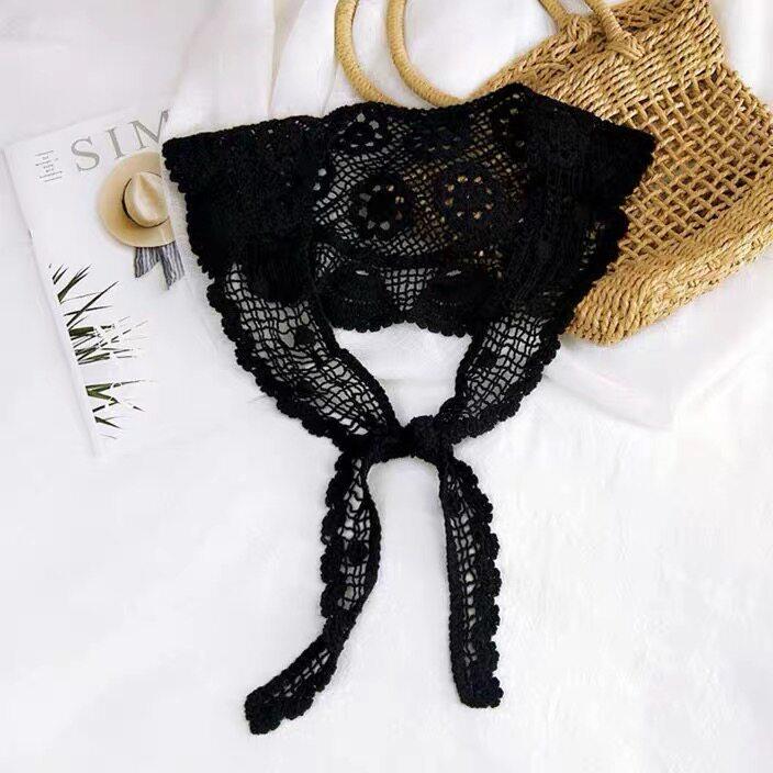 Spring Summer Lace Knitted Crochet Hollow Fake Collar Women Small Shawl Decor Detachable Thin Sun Protection Clothes Accessory