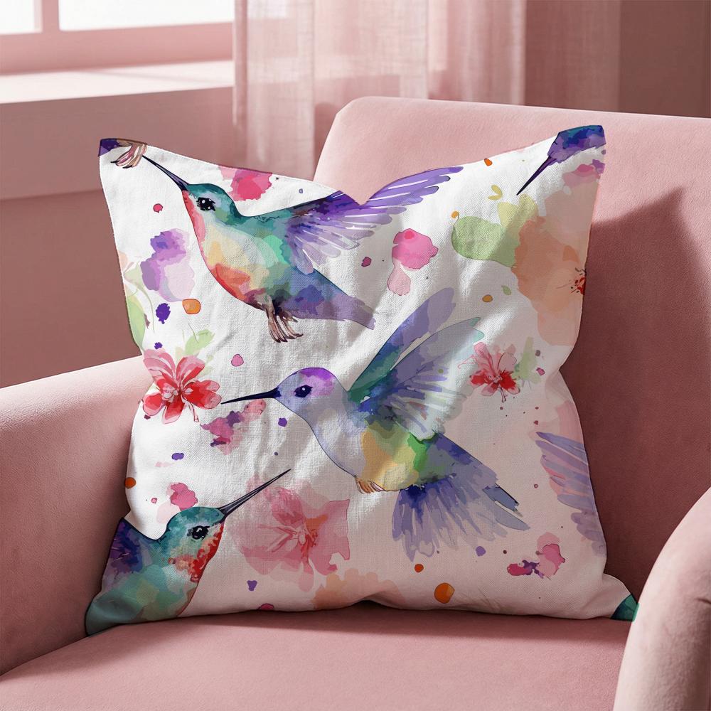 Hummingbird Spring Flowers Cushion Cover Multi-Scene Pillow Cover for Home & Car - Reversible, Soft & Durable for Daily Use