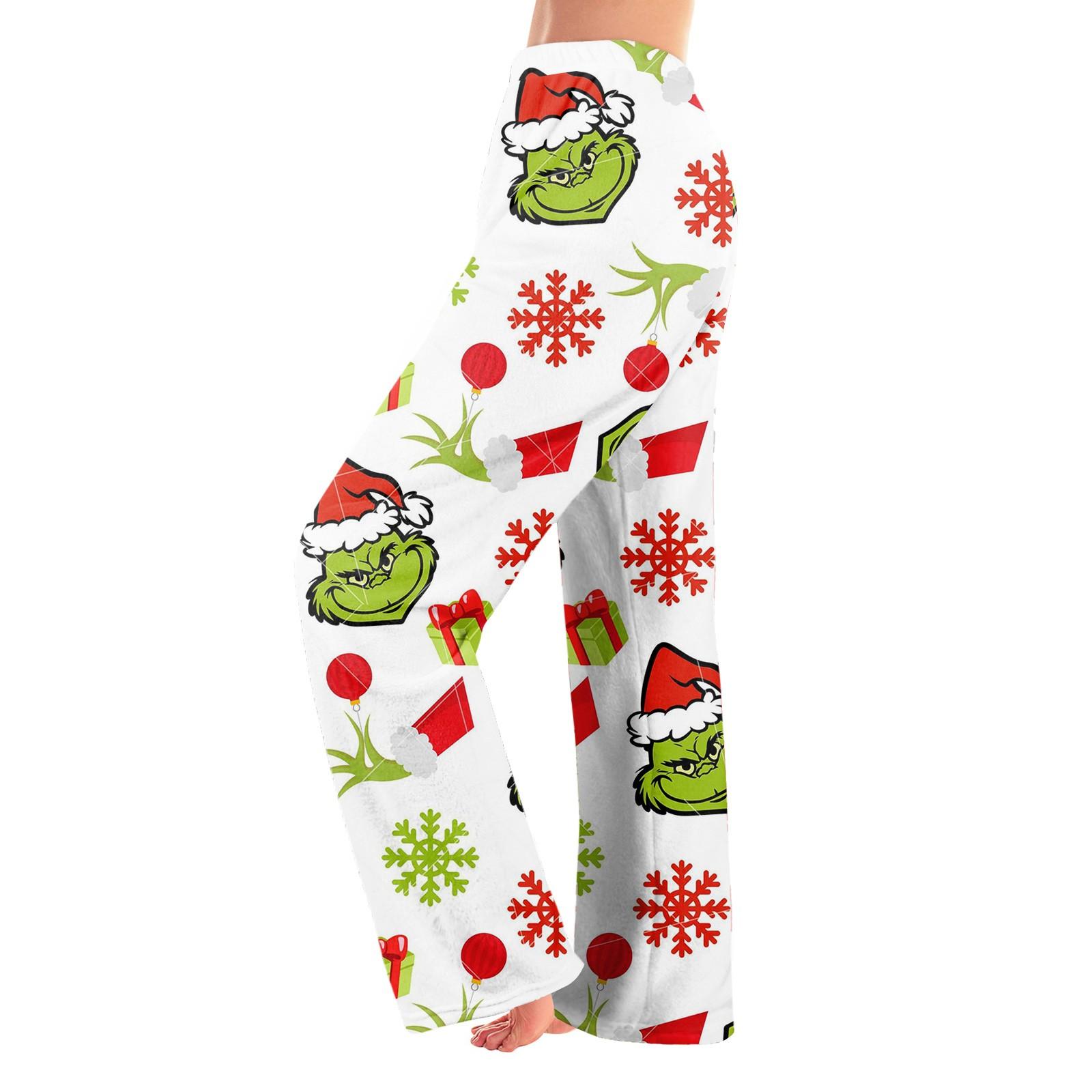 

Женские зимние брюки, длинные брюки, рождественские принтованные брюки M белый