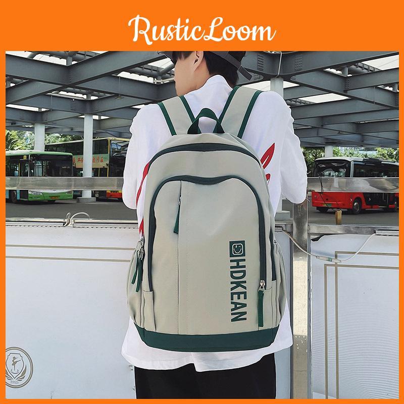 Blocked Simple Color Letter Smiley Face Print Student Large Capacity Backpack